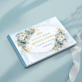 Bohemian Dusty Blue Gold Floral Greenery Guestbook Gästböcker