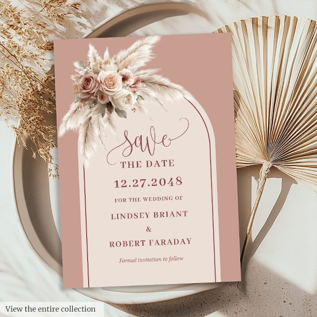 Bohemian Dusty Pink Floral Arch Save the Date Card Inbjudningar (Bohemian Dusty Pink Floral Arch Save the Date Card)