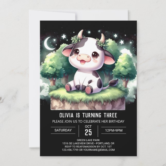 Bohemian Editable Cow Birthday Inbjudningar (Framsida)