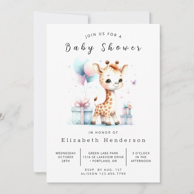 Bohemian Editable Giraffe Baby Shower Inbjudningar (Framsida)