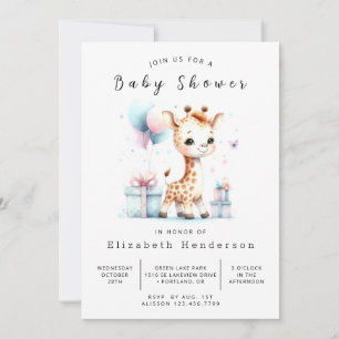 Bohemian Editable Giraffe Baby Shower Inbjudningar