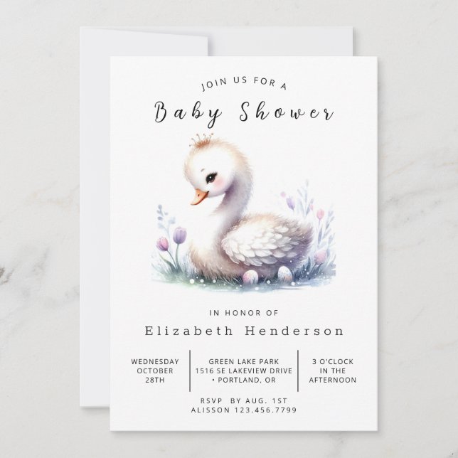 Bohemian Editable Svan Baby Shower Inbjudningar (Framsida)
