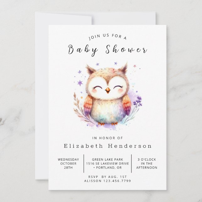 Bohemian Editable Uggla Baby Shower Inbjudningar (Framsida)