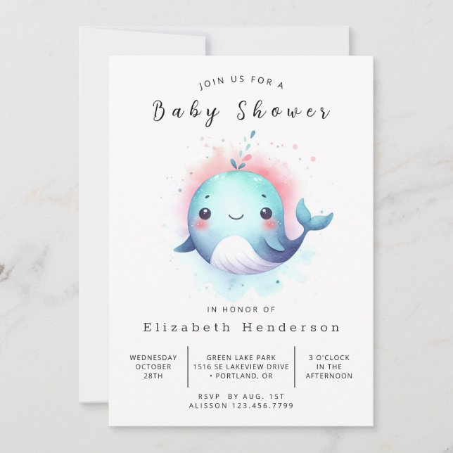 Bohemian Editable Whale Baby Shower Inbjudningar (Framsida)