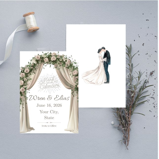 Bohemian Elegance Save the Date Card Inbjudningar (Bohemian Elegance Wedding Save the Date Card)