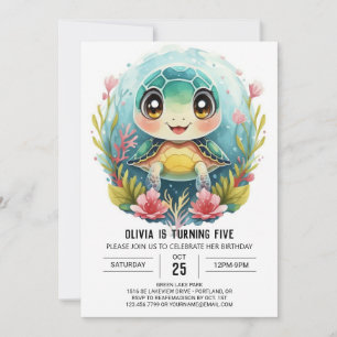 Bohemian Elegant Turtle Girl Birthday Inbjudningar