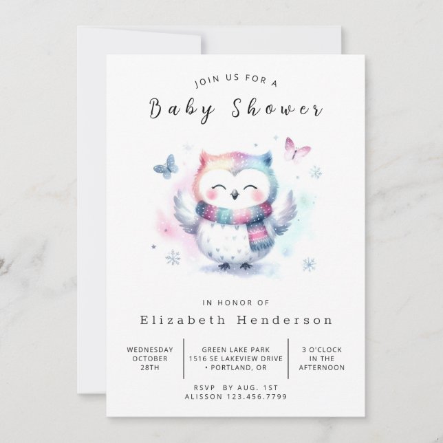 Bohemian Elegant Uggla Baby Shower Inbjudningar (Framsida)