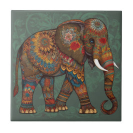 Bohemian Elephant med Decorative Art Ceramic Tile Kakelplatta