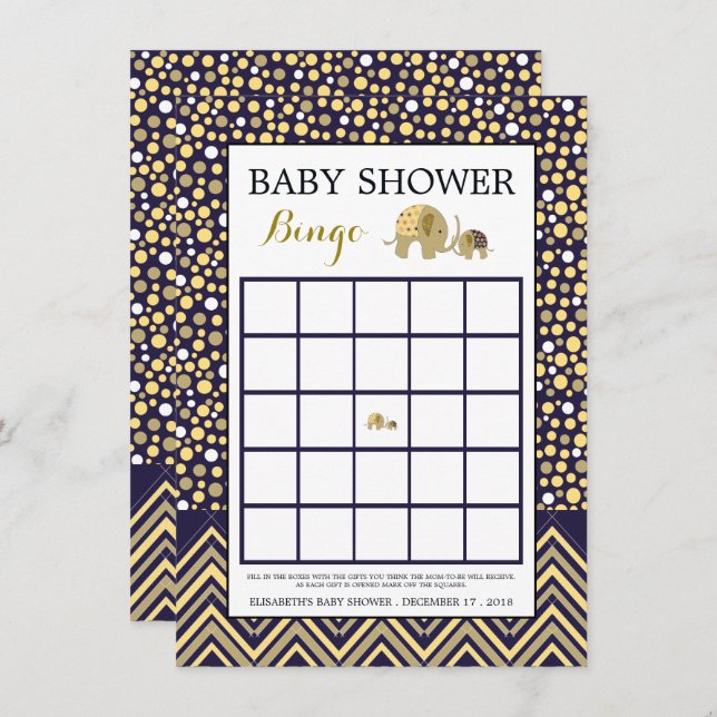 Bohemian Elephant och Chevron Baby Shower Bingo Inbjudningar (Fram/baksida)