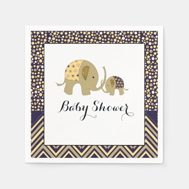 Bohemian Elephant och Chevron Baby Shower Pappersservett (Framsidan)