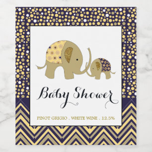 Bohemian Elephant och Chevron Baby Shower Vinflaska Etikett