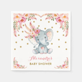 Bohemian Elephant Rosa Guld Blommigt Pappersservet Pappersservett