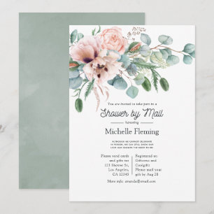 Bohemian Eucalyptus Rosa Poppy Shower by Mail Inbjudningar