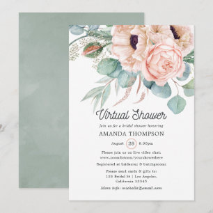 Bohemian Eucalyptus Rosa Poppy Virtuell Shower Inbjudningar