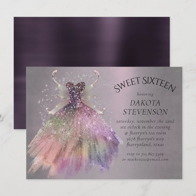Bohemian Fairy Boll Gown | Mute Ombre Vin Sheen Inbjudningar (Fram/baksida)