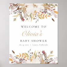Bohemian Fall Beige Blommigt Baby Shower Välkommen