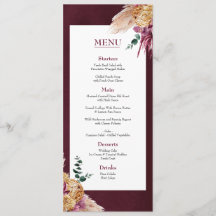 Bohemian Fall Burgundy Blommigt Bröllop Flat Menu