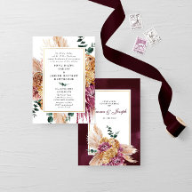 Bohemian Fall Burgundy Blommigt bröllopsinbjudan