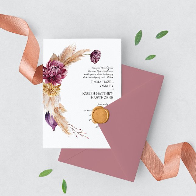 Bohemian Fall Burgundy Blommigt bröllopsinbjudan Inbjudningar (Skapare uppladdad)