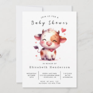 Bohemian Farm Calf Cow Baby Shower Inbjudningar