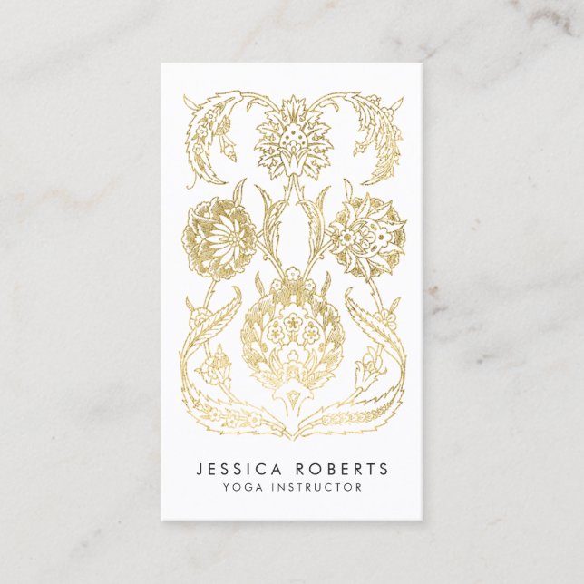 Bohemian Faux Gold Foil Modern Trendig Blommigt Visitkort (Framsida)