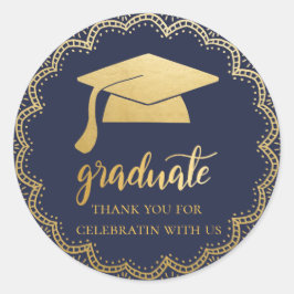 Bohemian Faux Gold Foil Student Hat | Blå Runt Klistermärke
