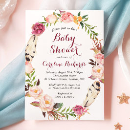Bohemian Feather Boho Blommigt Utandning Babyskor Inbjudningar