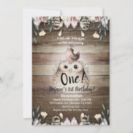 Bohemian Feather Friends Uggla & Fågel Baby Första Inbjudningar