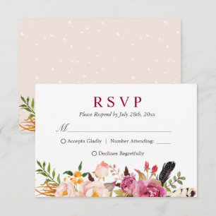 Bohemian Feather Rustic Blommigt Boho OSA Kort