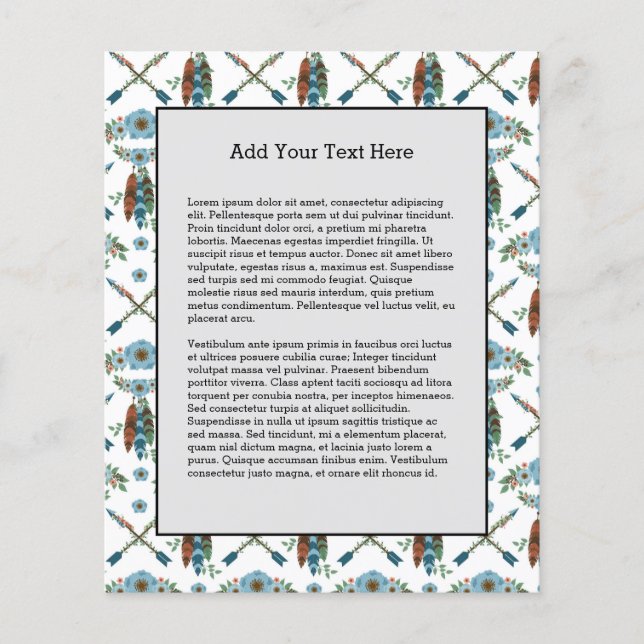 Bohemian Feathers Dreamcatcher Blåa blommor Arrows Flygblad (Framsidan)