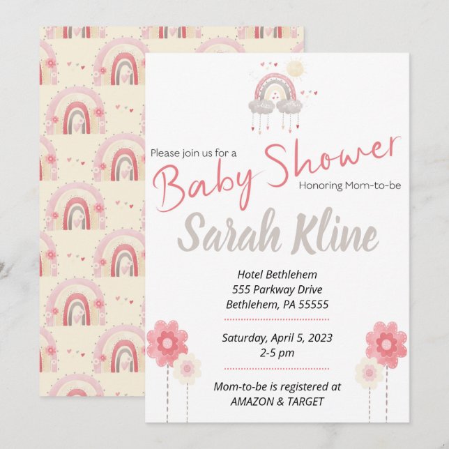 Bohemian Flicka, babyduschinbjudan, boho Inbjudningar (Fram/baksida)