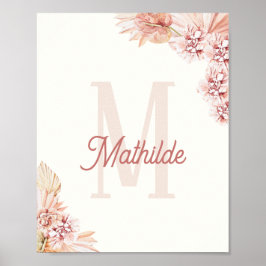 Bohemian Flicka Initial Monogram Namn Nursery Poster