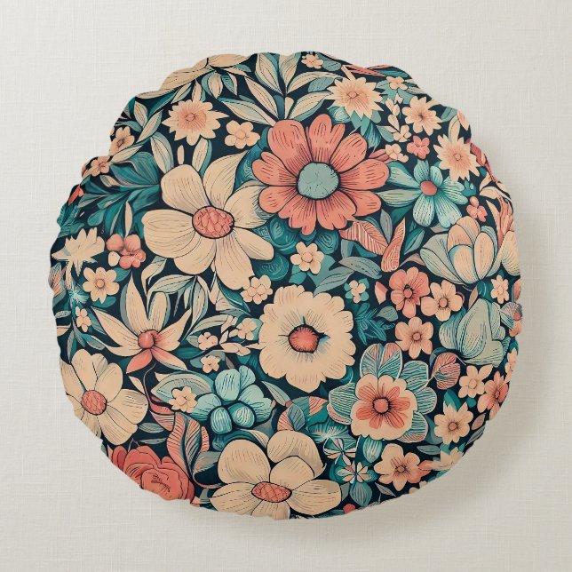 Bohemian Flower Pillow Fodral Rund Kudde (Framsidan)