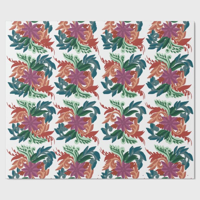 Bohemian Folk Art Floral Pattern Wrapping Paper  Presentpapper (Platt)