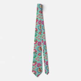 Bohemian folkart blommönster turkos bröllop slips