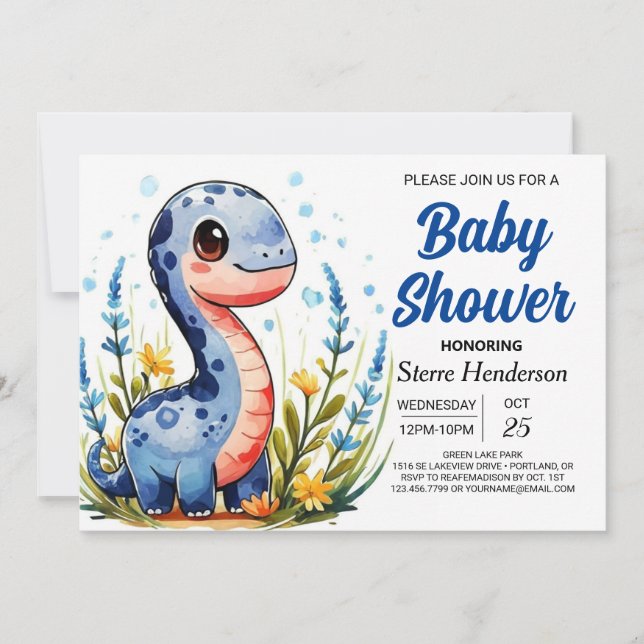 Bohemian Funny Printable Dinosaur Boy Shower Inbjudningar (Framsida)