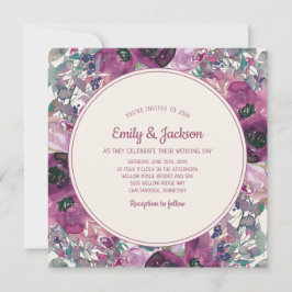 Bohemian Garden Lila Watercolor Blommigt Bröllop Inbjudningar