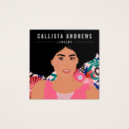 Bohemian Girl Illustration Earring Visning Card Fyrkantigt Visitkort