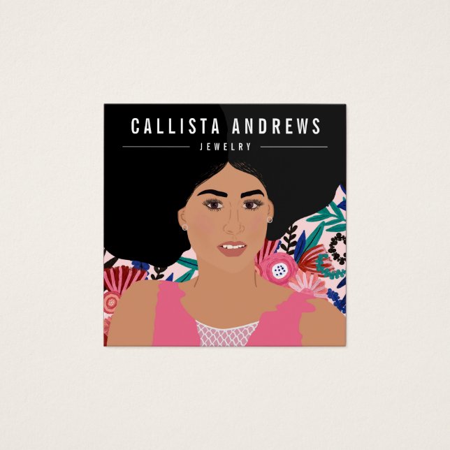 Bohemian Girl Illustration Earring Visning Card Fyrkantigt Visitkort (Framsida)