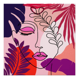 Bohemian Girl Line Art Rosa Aestthetic Perfect Poster