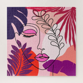 Bohemian Girl Line Art Rosa Aestthetic Pussel