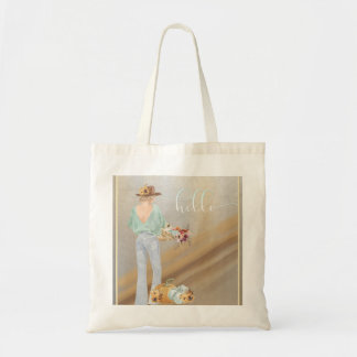 Bohemian Girl with Autumn Pumpkins and Flowers Tygkasse