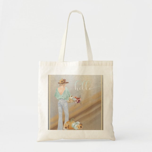 Bohemian Girl with Autumn Pumpkins and Flowers Tygkasse (Framsidan)