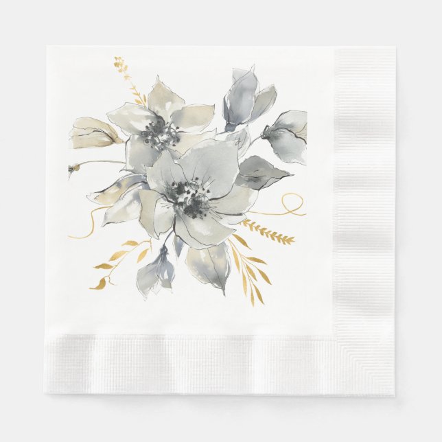 Bohemian Grått Blommigt Möhippa Napkins Pappersservett (Framsidan)