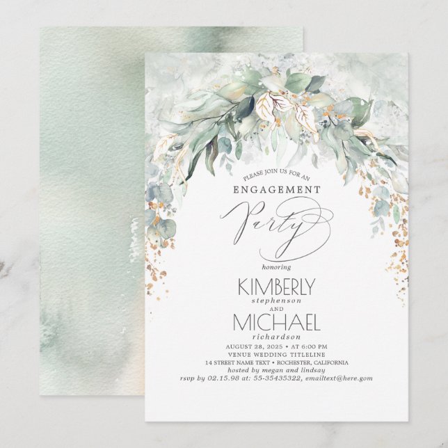 Bohemian Greenery Vår Garden Förlovningsfest Inbjudningar (Fram/baksida)