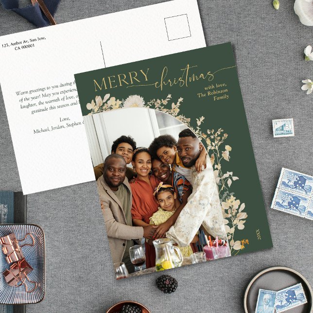 Bohemian Grönt Guld-skript Fotojul Vykort (Skapare uppladdad)