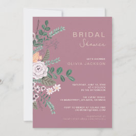 Bohemian Grönt & Mauve Chic Blommigt Flowers Möhip Inbjudningar