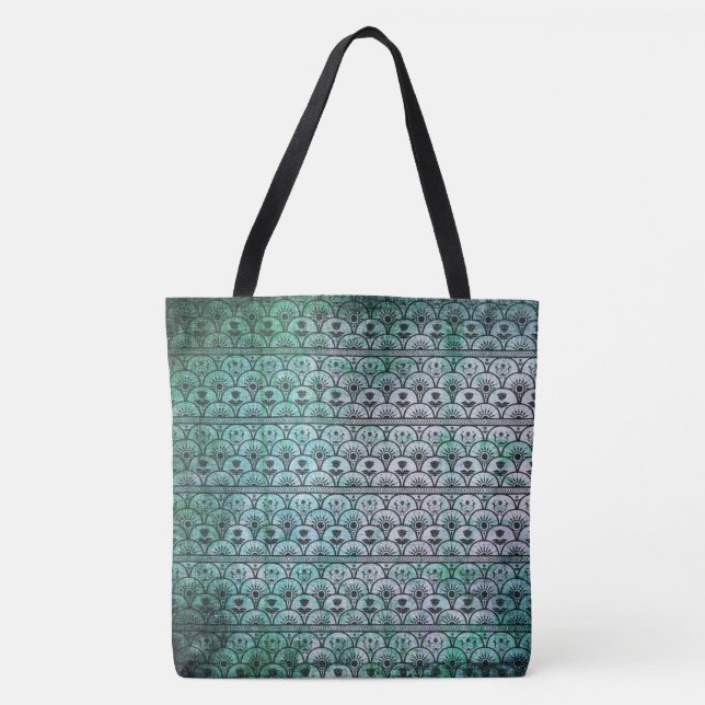 Bohemian Grunge, Aqua Blue Patterned Tote Bag Tygkasse (Framsida)