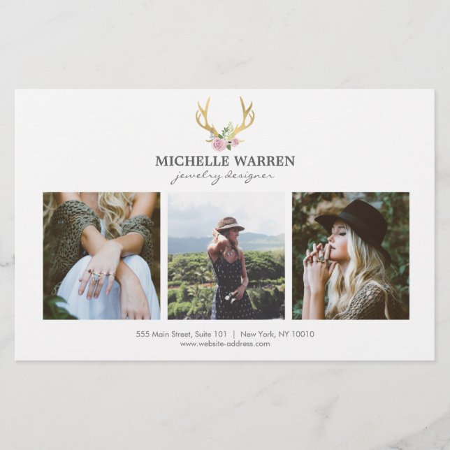 Bohemian Guld Antlers Jewelry Boutique Photo Flyer (Framsidan)