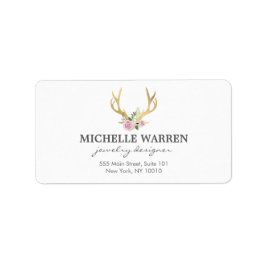 Bohemian Guld Antlers med Flowers Adressetikett